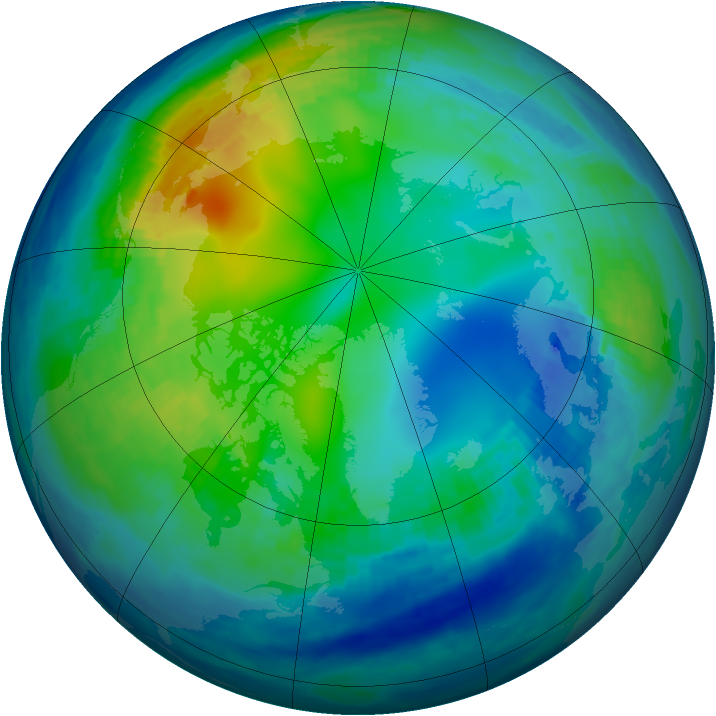 Arctic ozone map for 09 November 1992
